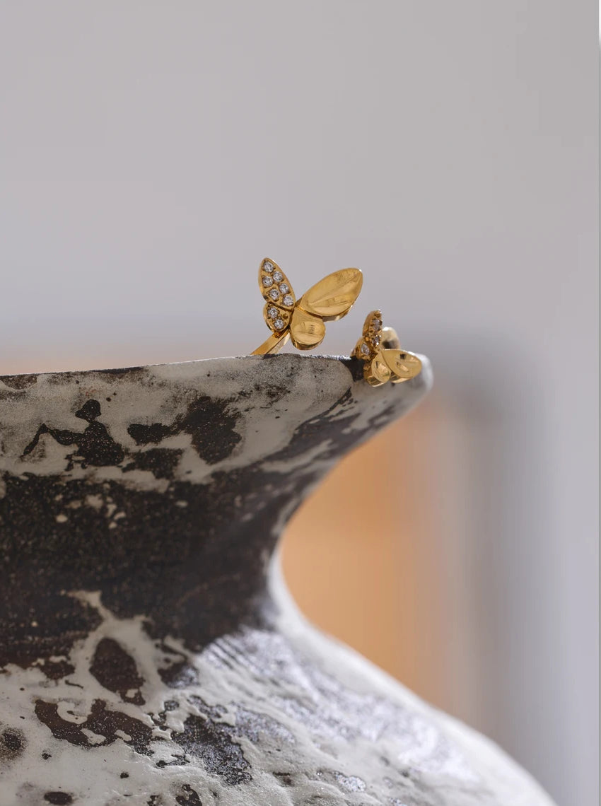 Butterfly Zircon Adjustable Statement Ring - Ecru