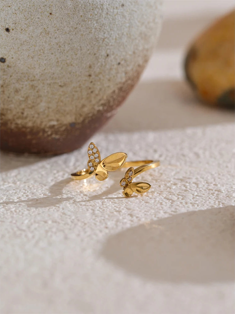 Butterfly Zircon Adjustable Statement Ring - Ecru