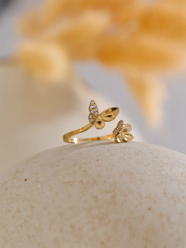 Butterfly Zircon Adjustable Statement Ring - Ecru