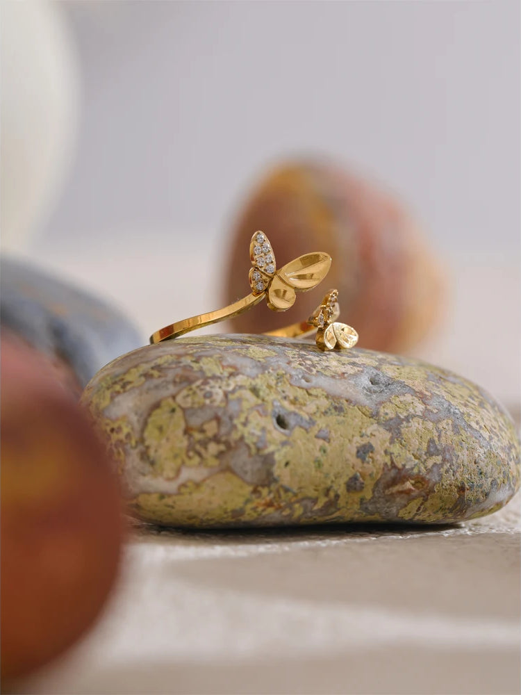 Butterfly Zircon Adjustable Statement Ring - Ecru