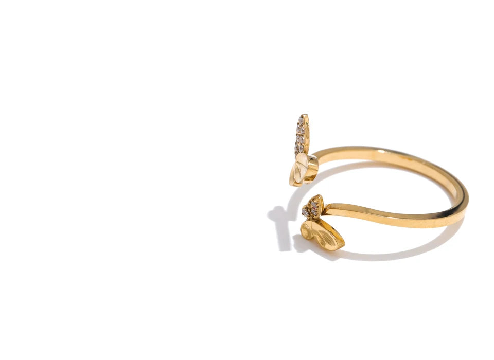Butterfly Zircon Adjustable Statement Ring - Ecru