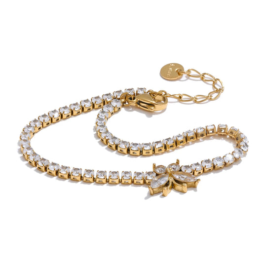 Butterfly Zircon Charm Bangle Bracelet - Ecru