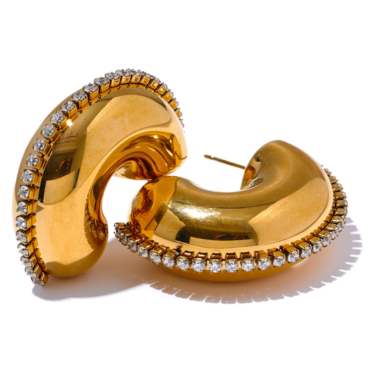C Shape Trendy Huggie Earrings - Ecru