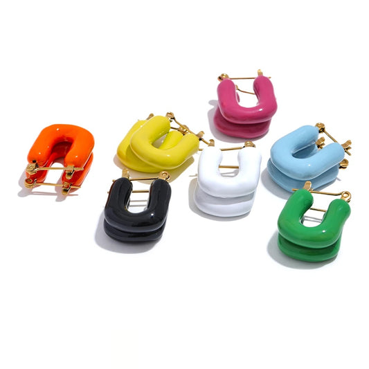 Candy Enamel Square Chunky Earrings - Ecru