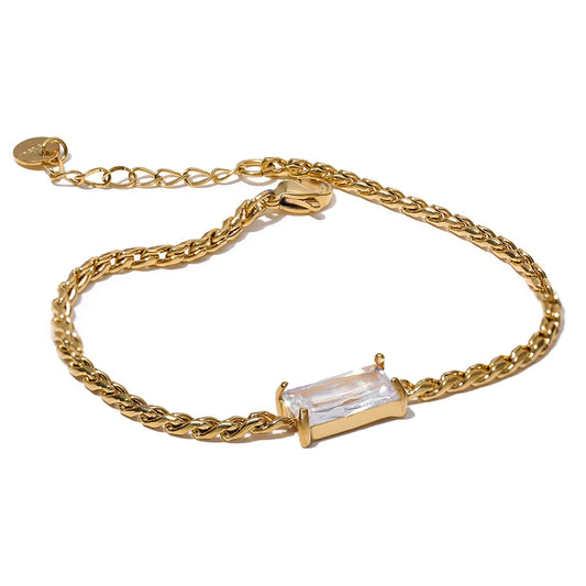 Chain Cubic Zirconia Stylish Bracelet - Ecru