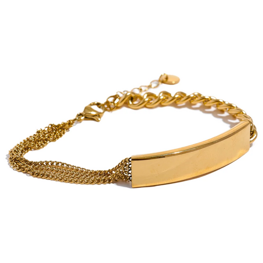 Chain Square Pendant Bracelet Set, Bracelet - Ecru