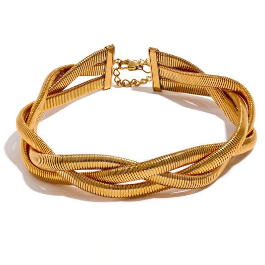 Chain Weave Thick Torques Necklace - Ecru