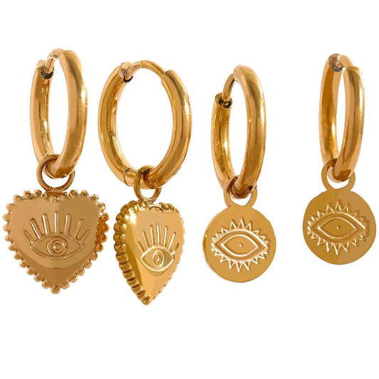 Charm Eye Heart Drop Earrings - Ecru