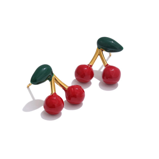 Charming Cherry Unique Stud Earrings - Ecru