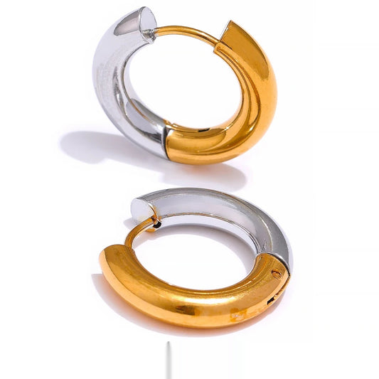 Chic Geometric Round Hoop Earrings - Ecru