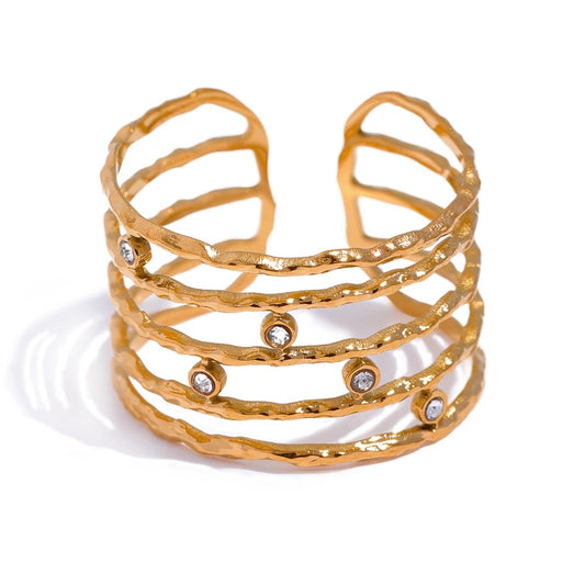 Chic Layered Finger Wide Ring - Ecru
