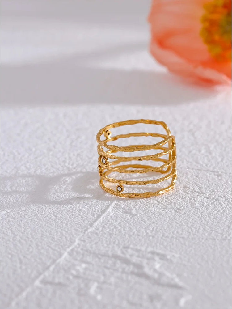Chic Layered Finger Wide Ring - Ecru