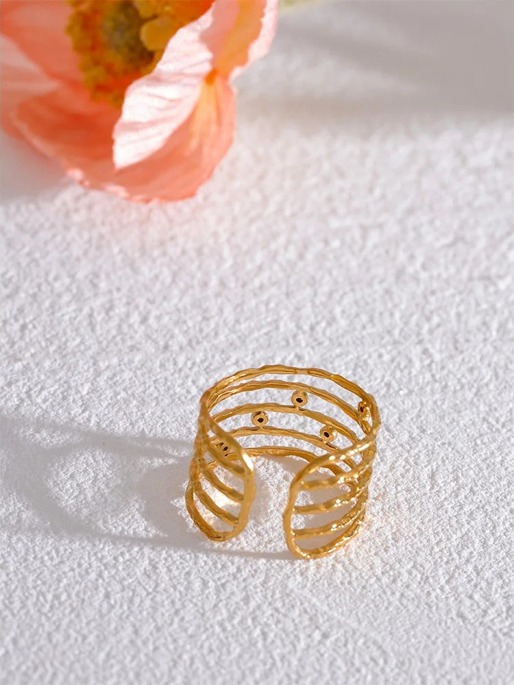 Chic Layered Finger Wide Ring - Ecru