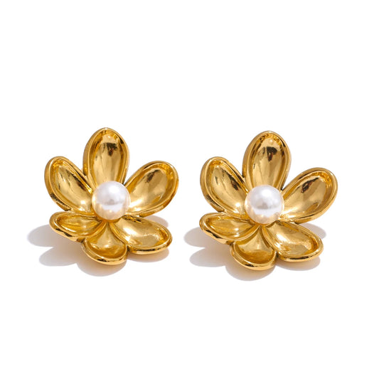 Chic Pearl Flower Jewelry Set, Earrings - Ecru