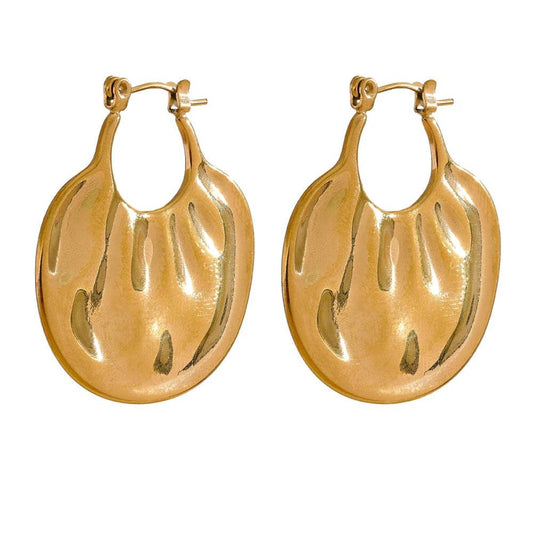 Chic Textured Unique Hoop Earrings - Ecru