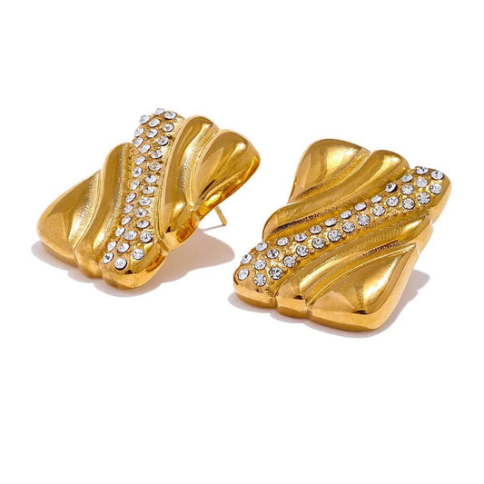 Chic Zircon Shiny Statement Earrings - Ecru