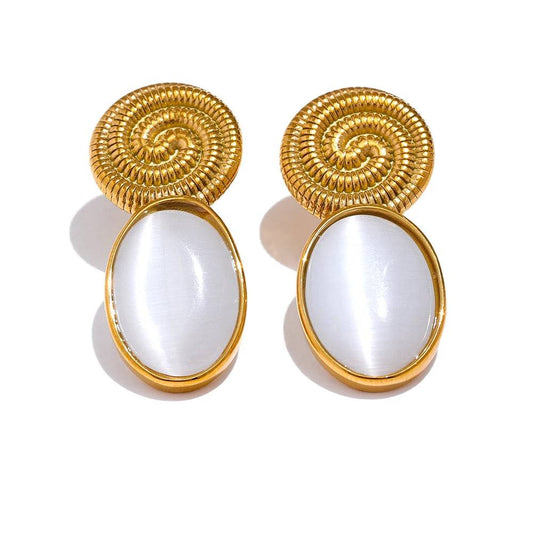 Chicnatural Stone Classic Stud Earrings - Ecru