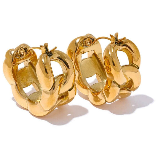 Chunky Classic Textured Hoop Earrings - Ecru