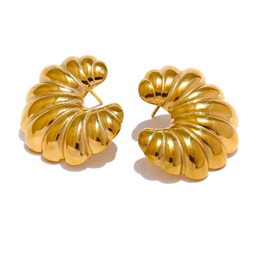 Chunky Geometric Textured Stud Earrings - Ecru