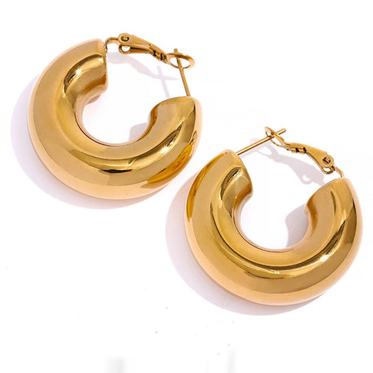 Chunky Golden Minimalist Hoop Earrings - Ecru