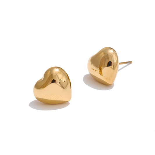 Chunky Heart Trendy Stud Earrings - Ecru