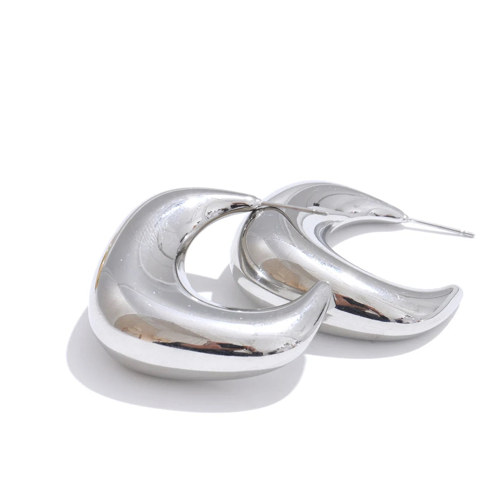 Chunky Refined Modern Huggie Earrings - Ecru