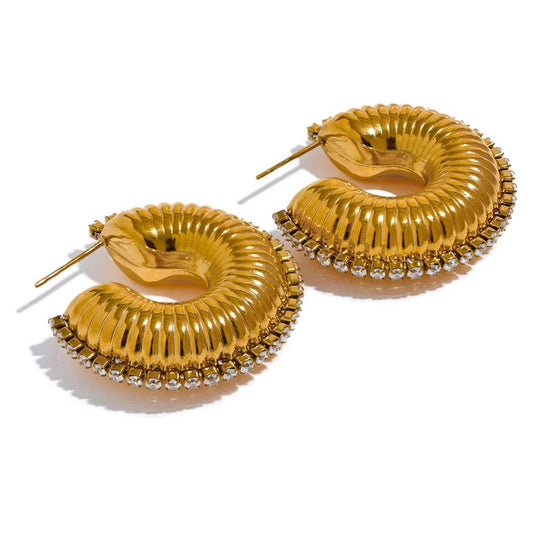 Chunky Refined Zircon Hoop Earrings - Ecru