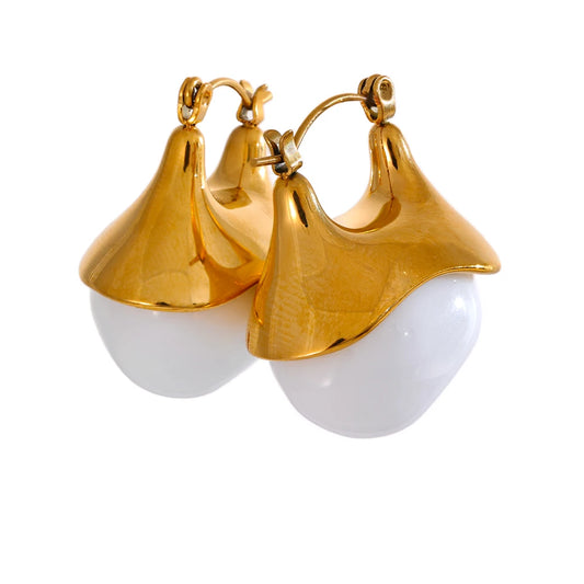 Chunky Shiny Modern Hoop Earrings - Ecru