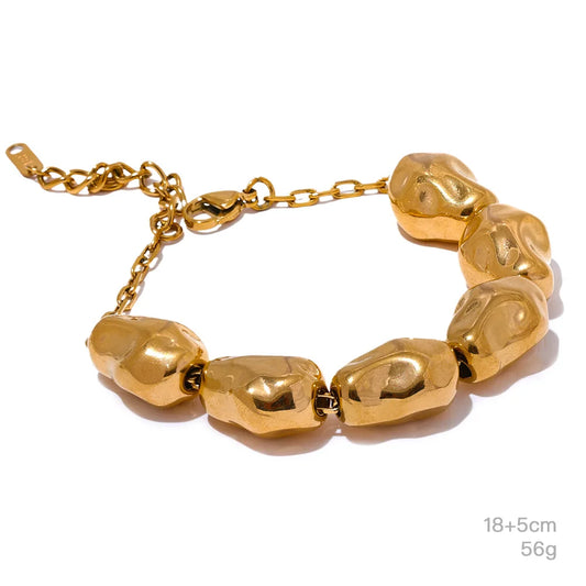 Chunky Shiny Statement Necklace Set, Bracelet - Ecru
