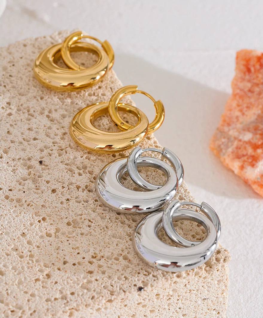 Chunky Shiny Textured Drop Earrings - Ecru