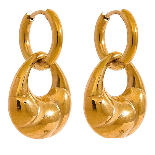 Chunky Shiny Trendy Drop Earrings - Ecru