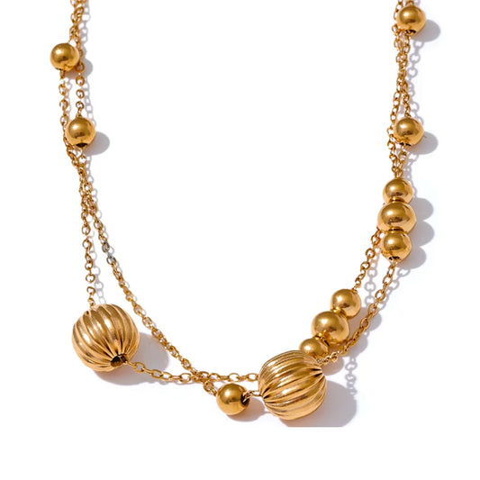 Chunky Textured Beaded Statement Necklace - Ecru