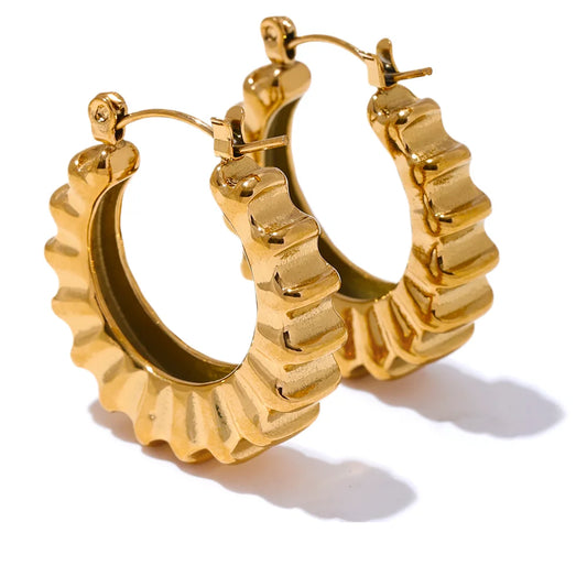 Chunky Textured Classic Hoop Earrings - Ecru