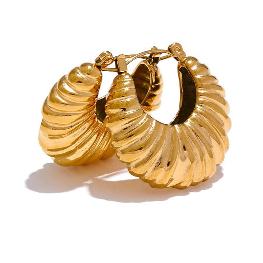 Chunky Textured Elegant Hoop Earrings - Ecru