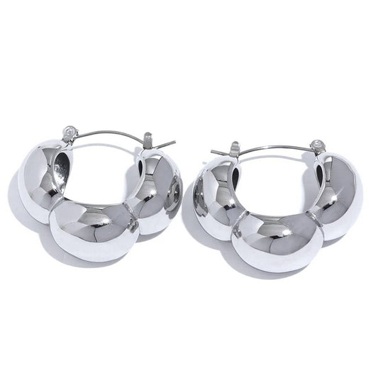 Chunky Textured Flower Hoop Earrings - Ecru