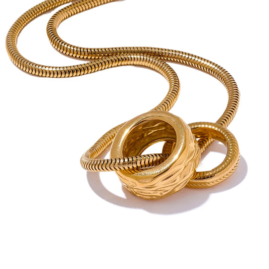 Chunky Textured Shiny Pendant Necklace - Ecru
