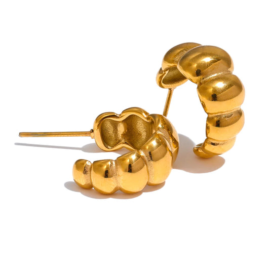 Chunky Textured Trendy Huggie Earrings - Ecru