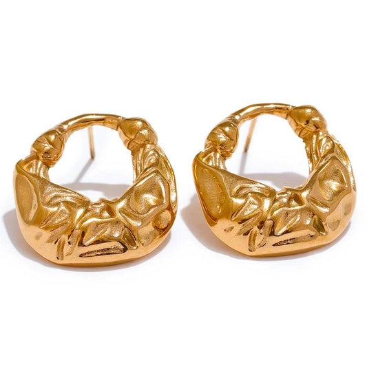 Chunky Trendy Statement Stud Earrings - Ecru
