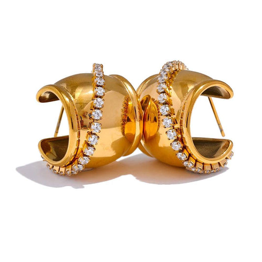 Chunky Trendy Zircon Hoop Earrings - Ecru