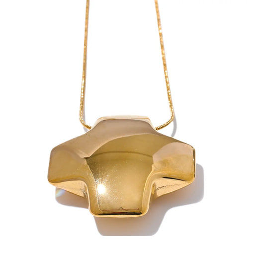 Chunky Unique Cross Pendant Necklace - Ecru
