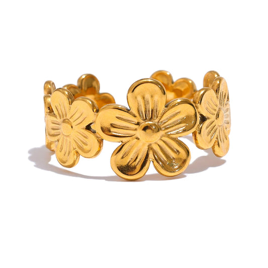 Classic Flower Adjustable Statement Ring - Ecru