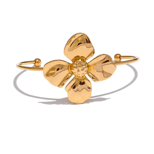 Classic Flower Statement Cuff Bracelet - Ecru
