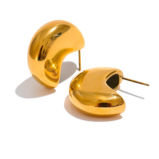 Classic Shiny Chunky Hoop Earrings - Ecru
