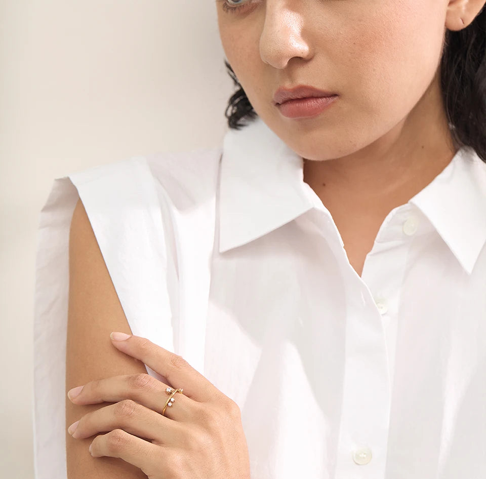 Classic Zircon Modern Stackable Ring - Ecru