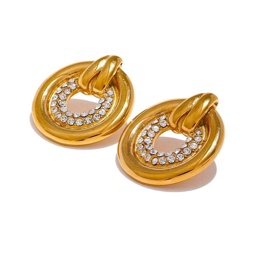 Classic Zircon Statement Stud Earrings - Ecru