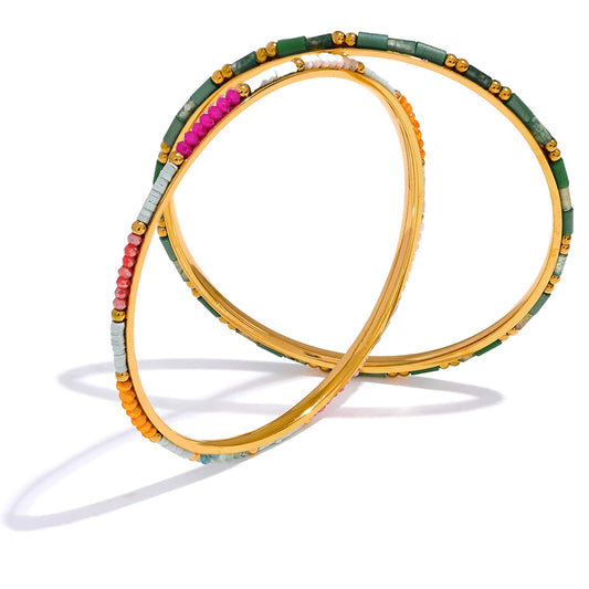 Colorful Beaded Timeless Bangle Bracelet - Ecru