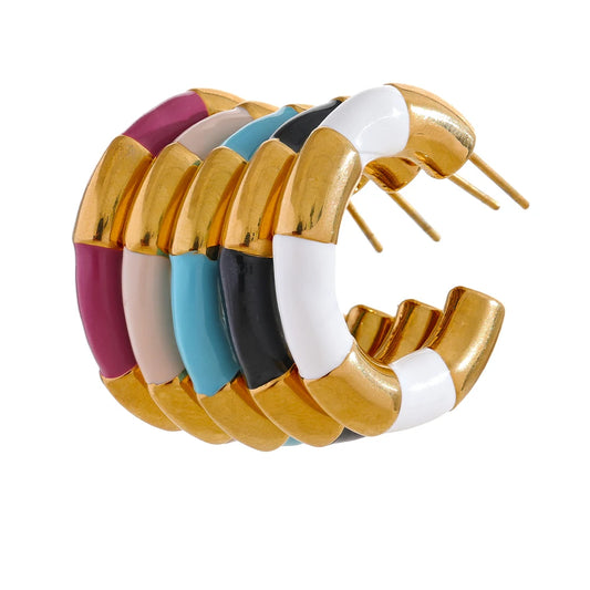 Colorful Chic Chunky Hoop Earrings - Ecru