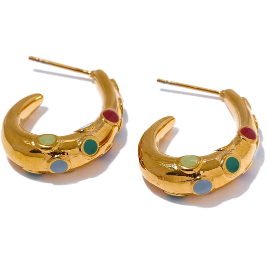 Colorful Classic Refined Hoop Earrings - Ecru