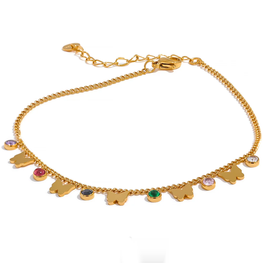 Colorful Cubic Zirconia Butterfly Bracelet - Ecru