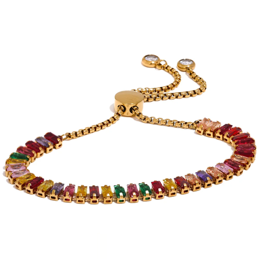Colorful Cubic Zirconia Pull-out Bracelet - Ecru